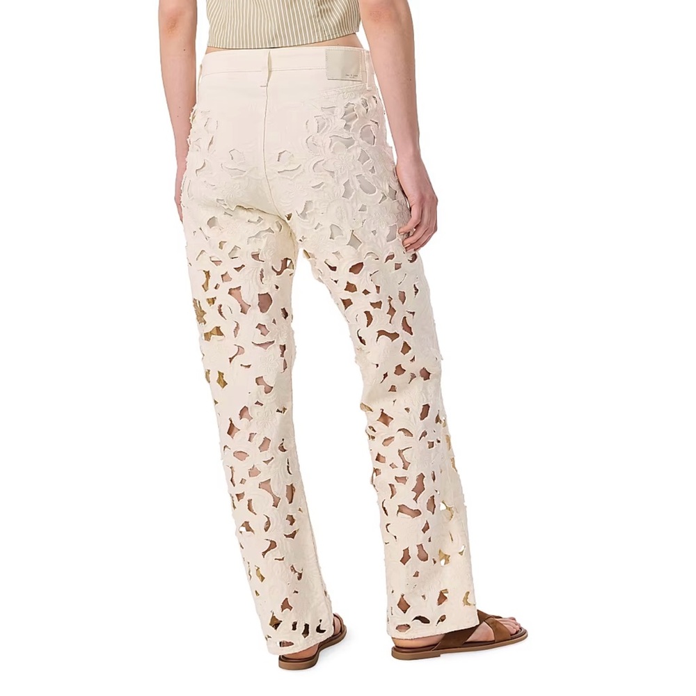 Rag & Bone Logan Floral Cutout Ecru Wide Leg Jean Pants - Picture 5 of 5